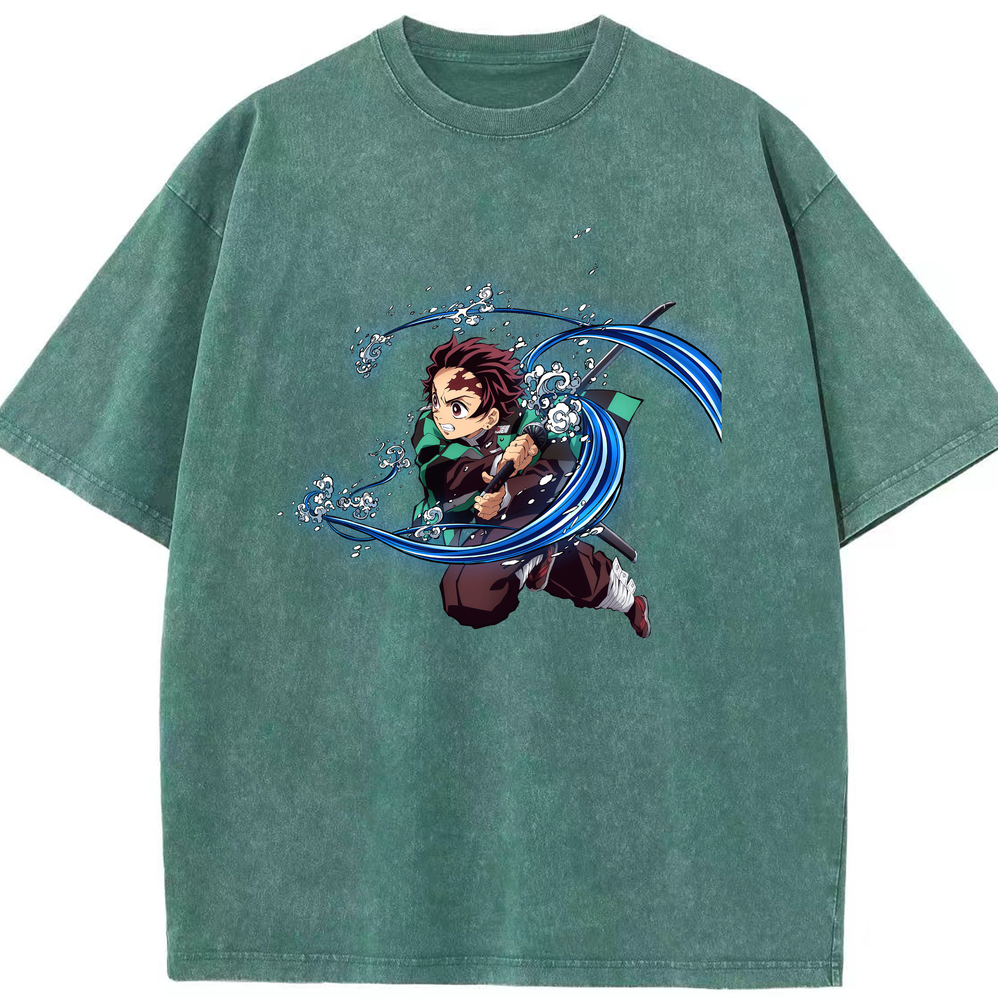 （画像用） 鬼滅の刃 竈門 炭治郎／かまど たんじろう Kamado Tanjirou 綿100% ヴィンテージ風 半袖Tシャツ（フロントプリント）